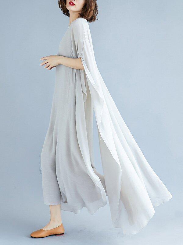 Loose Solid Color Vintage H-Line Dress-Cozy Dresses-GRAY-M-Free Shipping Leatheretro