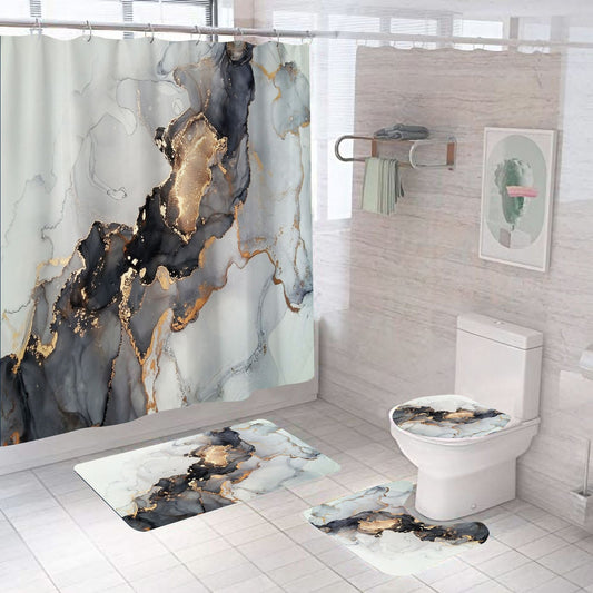 Northern Europe Snowberg Bathroom Fabric Shower Curtain Sets-Shower Curtains-Shower Curtain+3Pcs Mat-Free Shipping Leatheretro