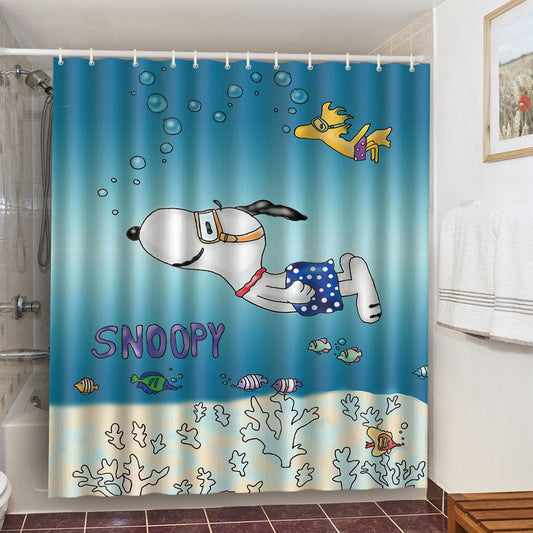 Cartoon Snoopy Fabric Shower Curtains-Shower Curtains-180×180cm Shower Curtain Only-Free Shipping Leatheretro