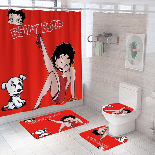 Betty Girl Fabric Shower Curtain Sets-Shower Curtains-Shower Curtain+3Pcs Mat-Style1-Free Shipping Leatheretro