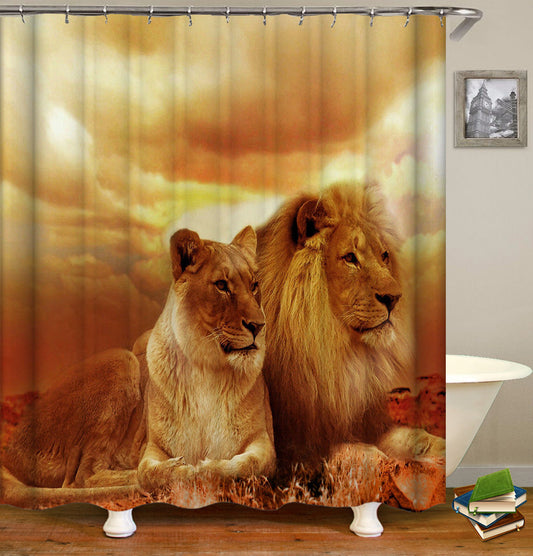 3D Lion Print Flower Shower Curtain for Bathroom-Shower Curtains-180×180cm Shower Curtain Only-Free Shipping Leatheretro