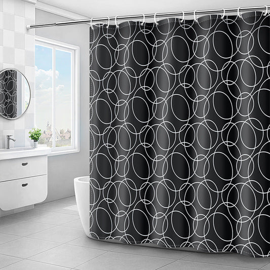 Waterproof Bathroom Black Circle Shower Curtain-Shower Curtains-180×180cm Shower Curtain Only-Free Shipping Leatheretro