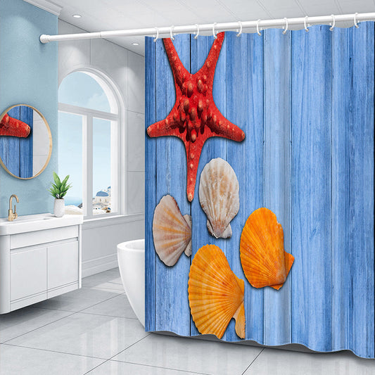 Sky Blue Starfish Shower Curtain For Bathroom-Shower Curtains-180×180cm Shower Curtain Only-Free Shipping Leatheretro