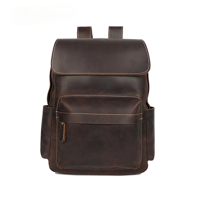 Retro Leather Travel Backpack Bag P-8090-Leather Backpack-Dark Brown-Free Shipping Leatheretro