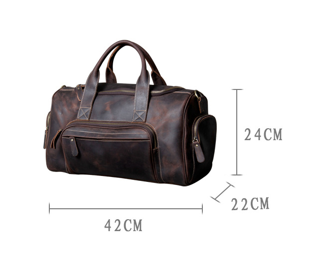 Handmade Vintage Leather Weekend Traveling Bags 1901-Leather Duffle Bag-Dark Brown-Free Shipping Leatheretro