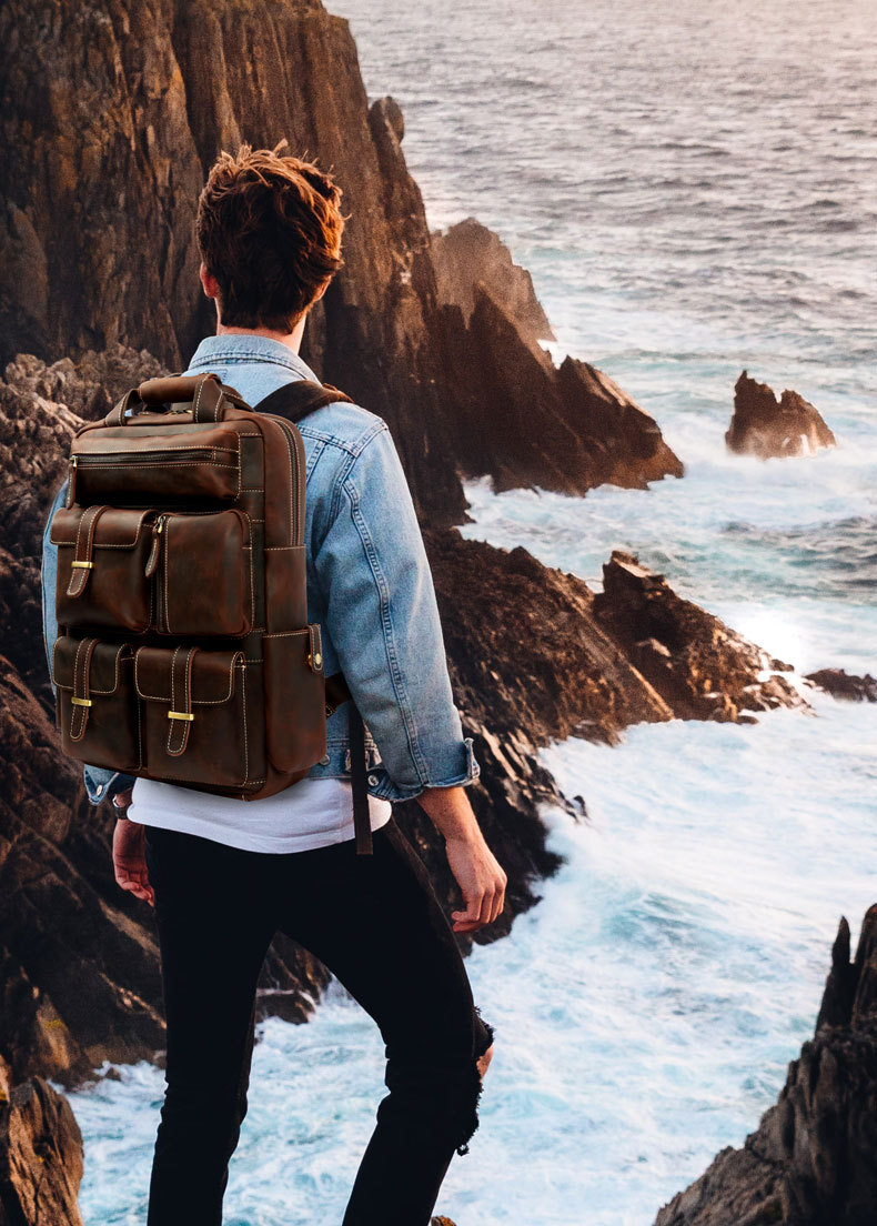 Retro Roomy Leather Travel Backpack P-8027-Leather Backpack-Dark Brown-Free Shipping Leatheretro