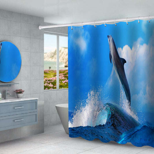 3D Dolphin Print Flower Shower Curtain for Bathroom-Shower Curtains-180×180cm Shower Curtain Only-Free Shipping Leatheretro