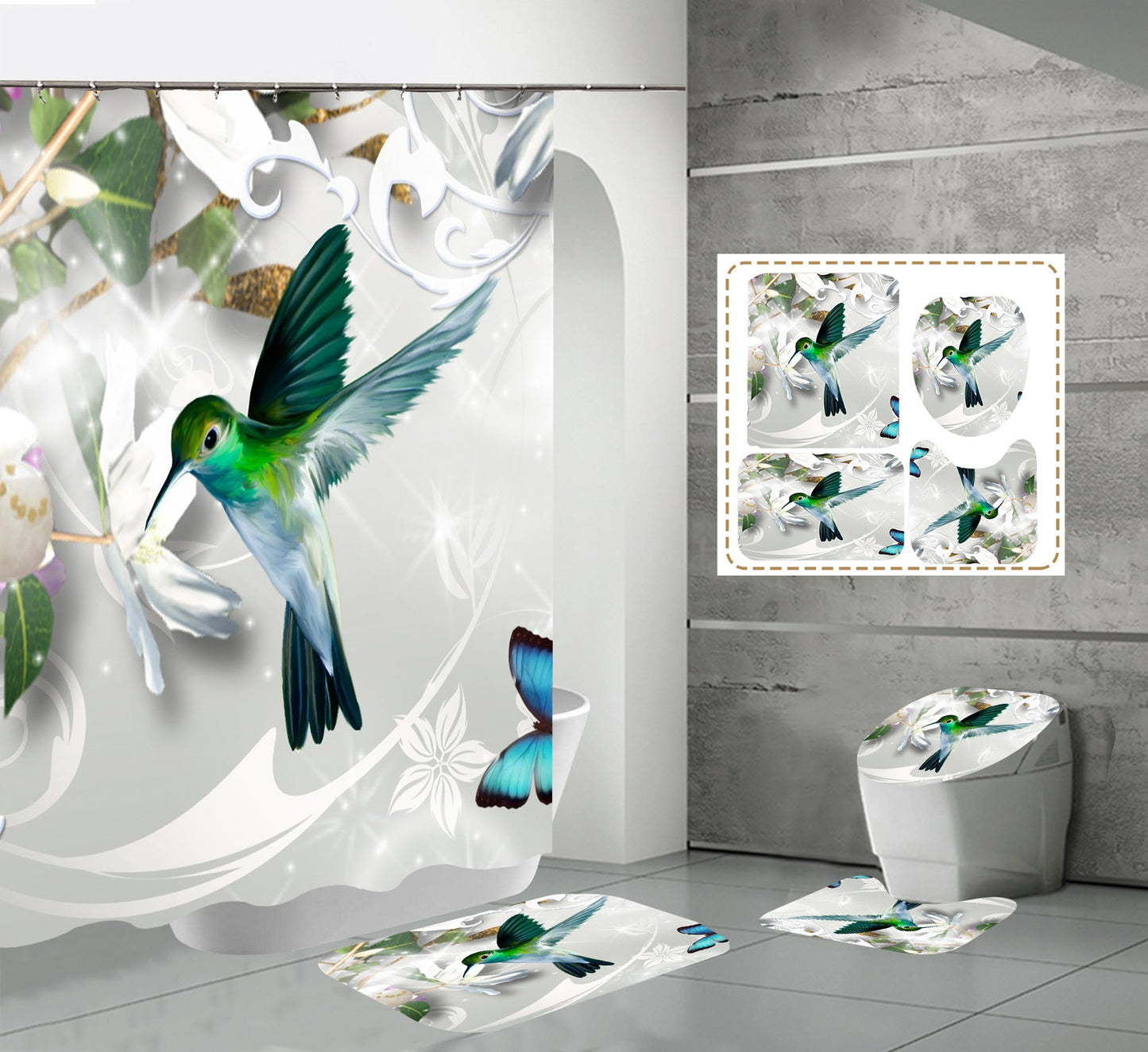 3D Flying Birds Print Fabric Shower Curtain Sets-Shower Curtains-180×180cm Shower Curtain Only-Style5-Free Shipping Leatheretro