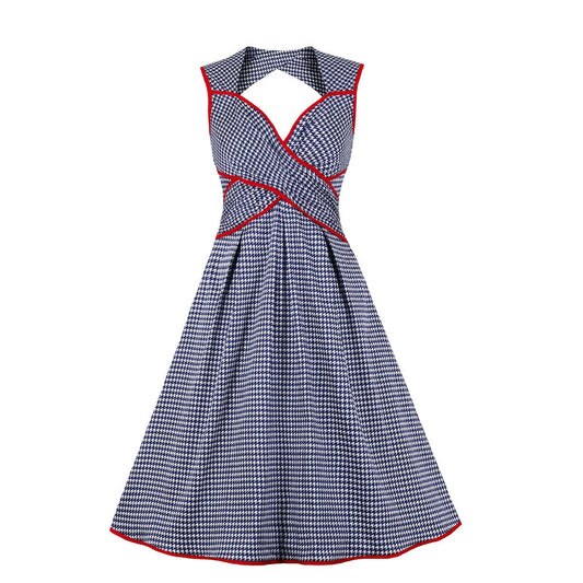 New Summer Women Vintage Bowknot Dresses-Vintage Dresses-Blue-S-Free Shipping Leatheretro