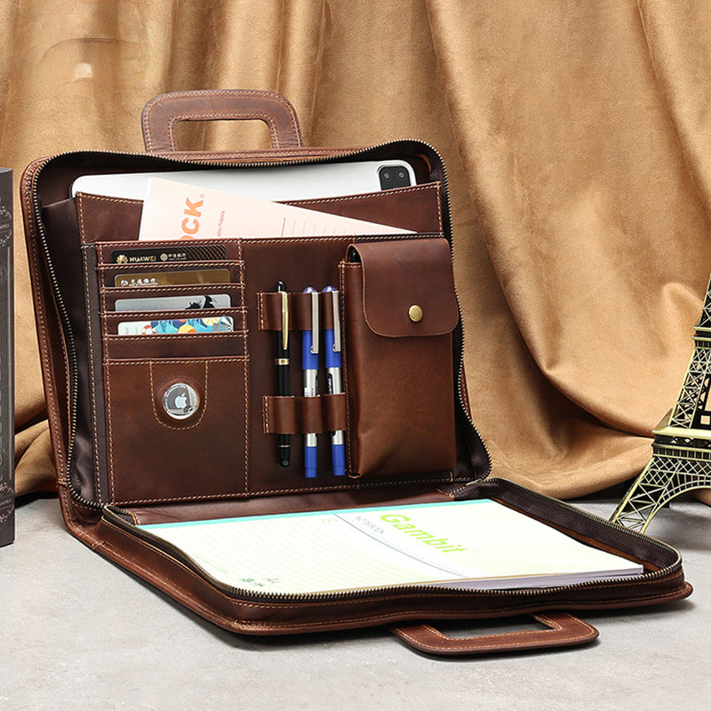 Vintage Leather Portfolio for Tablet Laptop with Notepad Clipboard 2115-Leather Portfolio-Coffee-Free Shipping Leatheretro