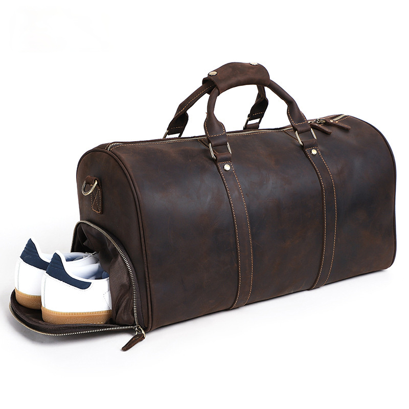 Handmade Leather Retro Business Duffle Bag/Travel Bag J6482-Leather Duffle Bags-Coffee-Free Shipping Leatheretro