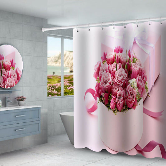 3D Pink Flower Shower Curtain for Bathroom-Shower Curtains-180×180cm Shower Curtain Only-Free Shipping Leatheretro