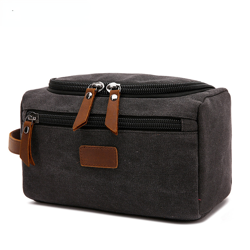 Canvas Toiletry Bag for Traveling 8064-Toiletry Bag-Black-Free Shipping Leatheretro
