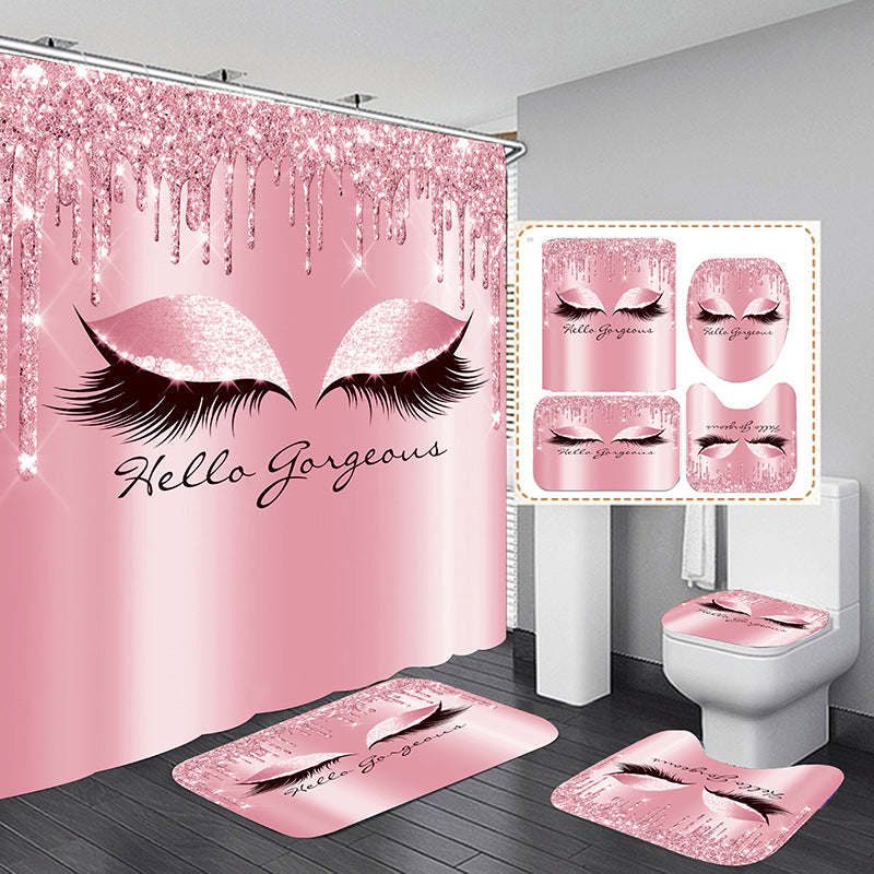 3D Eyes Shower Curtain Bathroom Sets Non-Slip Toilet Lid Cover-Shower Curtain-Pink-180×180cm Shower Curtain Only-Free Shipping Leatheretro