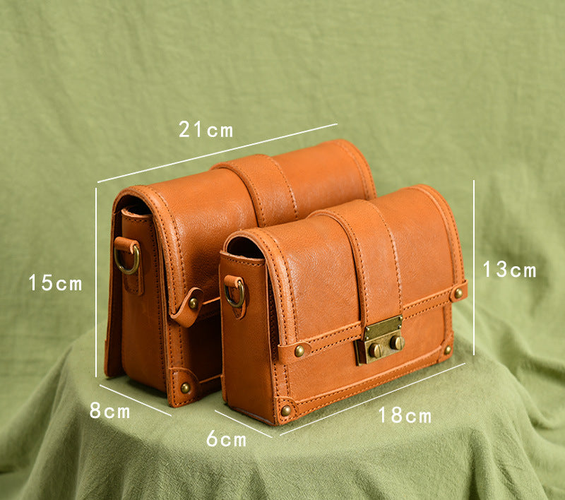 Vintage Rivet Vege Tanned Leather Women Bags 8028-Handbags, Wallets & Cases-Small-Brown-Free Shipping Leatheretro