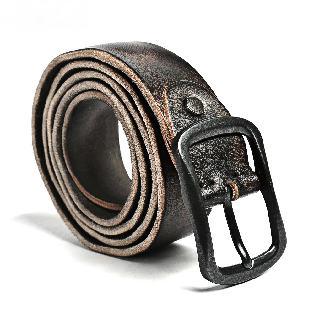 Vintage Men's Steel Buckle Leather Belt B009-Leather Belt-Black-Free Shipping Leatheretro