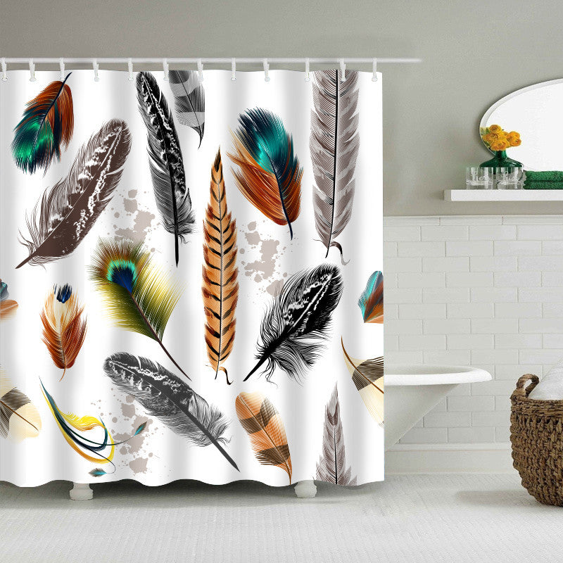 Colorful Feather Fabric Shower Curtain for Bathroom-Shower Curtains-180×180cm Shower Curtain Only-Free Shipping Leatheretro