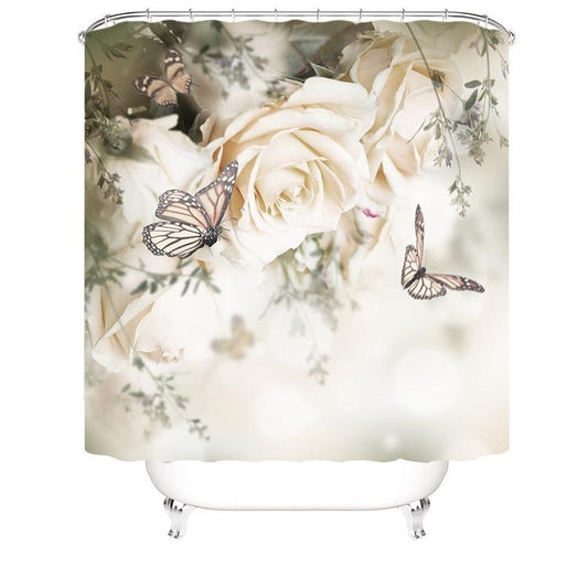 Foral&Butterfly Fabric Shower Curtains-Shower Curtains-180×180cm Shower Curtain Only-Free Shipping Leatheretro