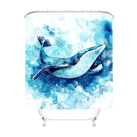 Ocean Blue Whales Fabric Shower Curtain-Shower Curtains-180×180cm Shower Curtain Only-Free Shipping Leatheretro