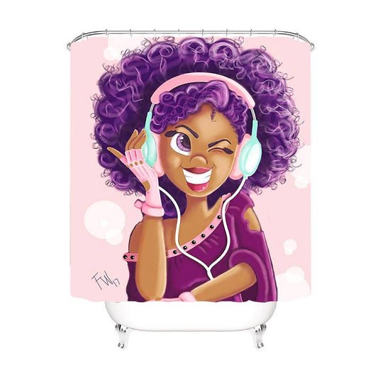 African Girls Fabric Shower Curtains-Shower Curtains-180×180cm Shower Curtain Only-Free Shipping Leatheretro