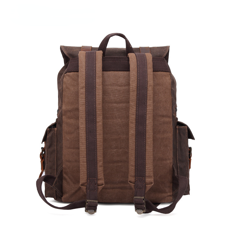 Men Waterproof Leather Canvas Outdoor Backpack 5358-Leather Canvas Backpack-Coffee-Free Shipping Leatheretro