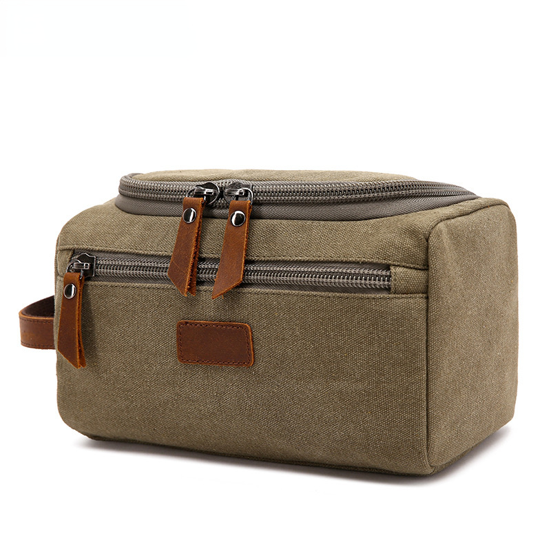 Canvas Toiletry Bag for Traveling 8064-Toiletry Bag-Khaki-Free Shipping Leatheretro