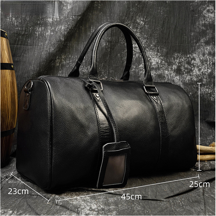 Leather Weekend Travle Bag Large Stroage for Men 9422-Leather Duffle Bags-Black-Free Shipping Leatheretro
