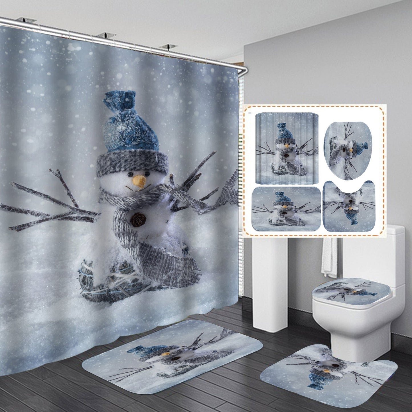Christmas Dec Shower Curtain Bathroom Rug Set Bath Mat Non-Slip Toilet Lid Cover-Shower Curtain-180×180cm Shower Curtain Only-1-Free Shipping Leatheretro