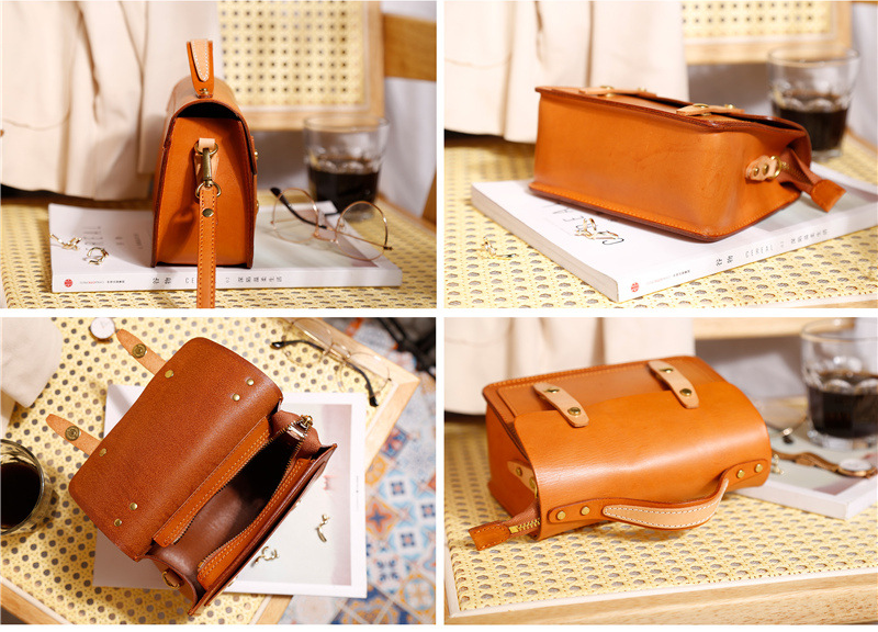 Cowhide Vege Tanned Leather Messager Handbag for Women 8025-Handbags-Brown-Free Shipping Leatheretro
