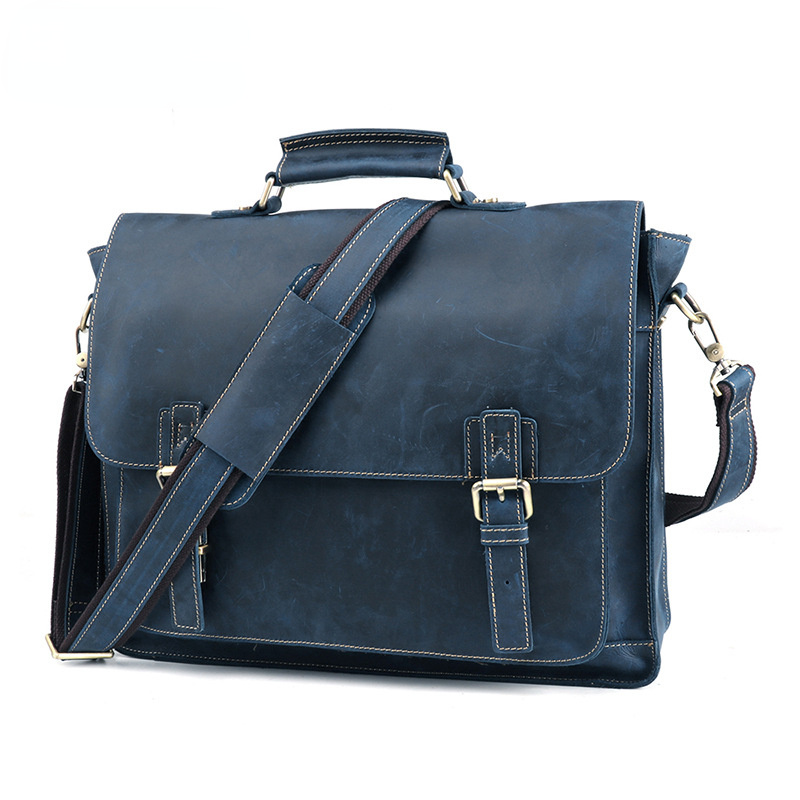 Retro 15.6" Leather Business Briefcase for Men B515-Leateher Briefcase-Blue-Free Shipping Leatheretro