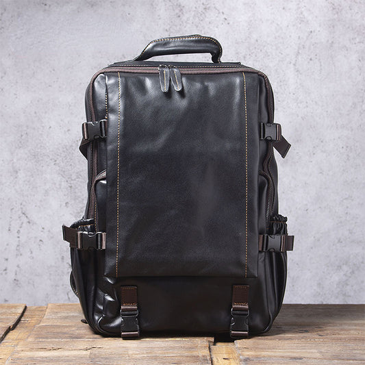 Casual Cowhide Leather Laptop Backpack for Traveling 2006-Backpack-Black-Free Shipping Leatheretro