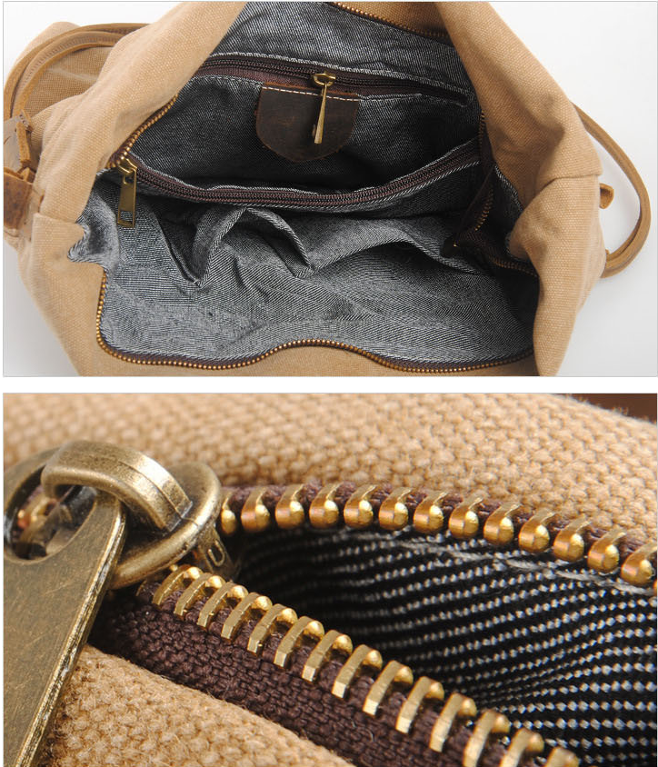 Vintage Women Crossbody Leather Canvas Bags-Leather Canvas Bag-Khaki-Free Shipping Leatheretro