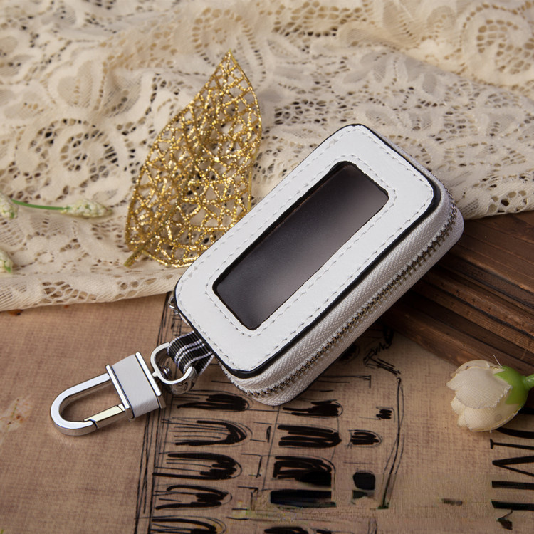 Leather Transparent Zipper Car Case with Key Input Funciton 9069-Leather Car Key Cases-White-Free Shipping Leatheretro