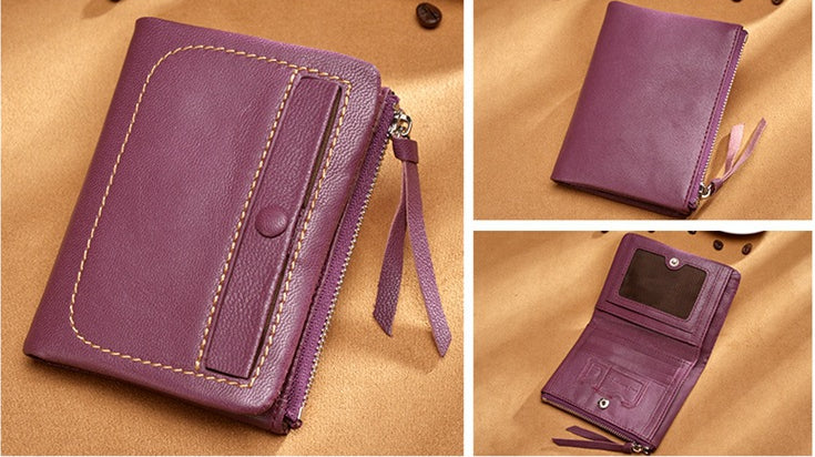 Lovely Sheepskin Zipper Leather Wallets for Women 3435-Handbags, Wallets & Cases-Green-Free Shipping Leatheretro