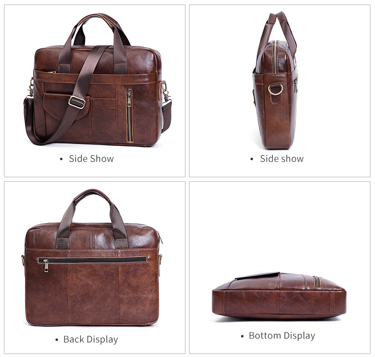 Retro Handmade Leather 15.6" Business Laptop Bag 8008-Leather Briefcase-Brwon-Free Shipping Leatheretro