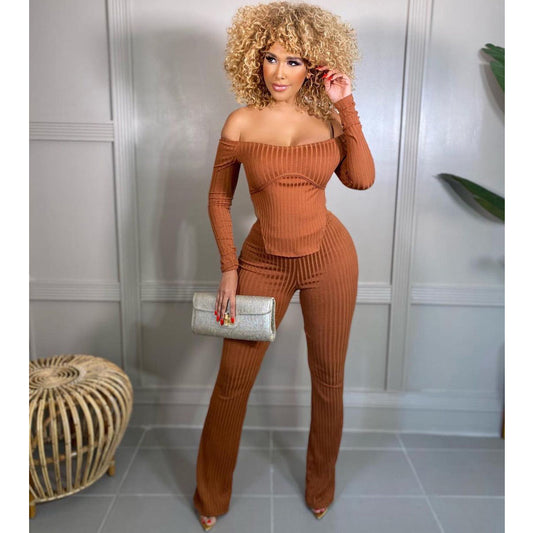 Sexy Knitting Two Pieces Suits for Women-Suits-Orange-S-Free Shipping Leatheretro