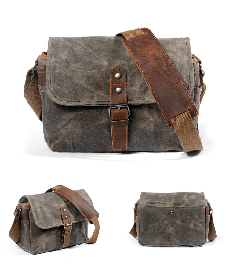 Retro Camera Waxed Canvas Shoulder Bags-Canvas Bag for Camera-Dark Gray-Free Shipping Leatheretro
