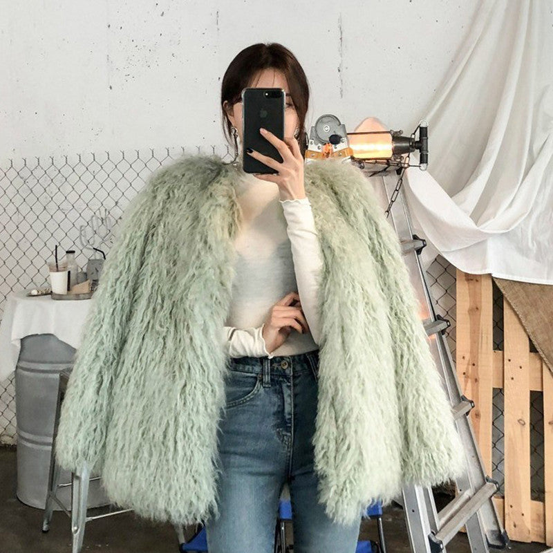 Winter Warm Artificial Fur Casual Overcoat for Women-Outerwear-Green-S-Free Shipping Leatheretro