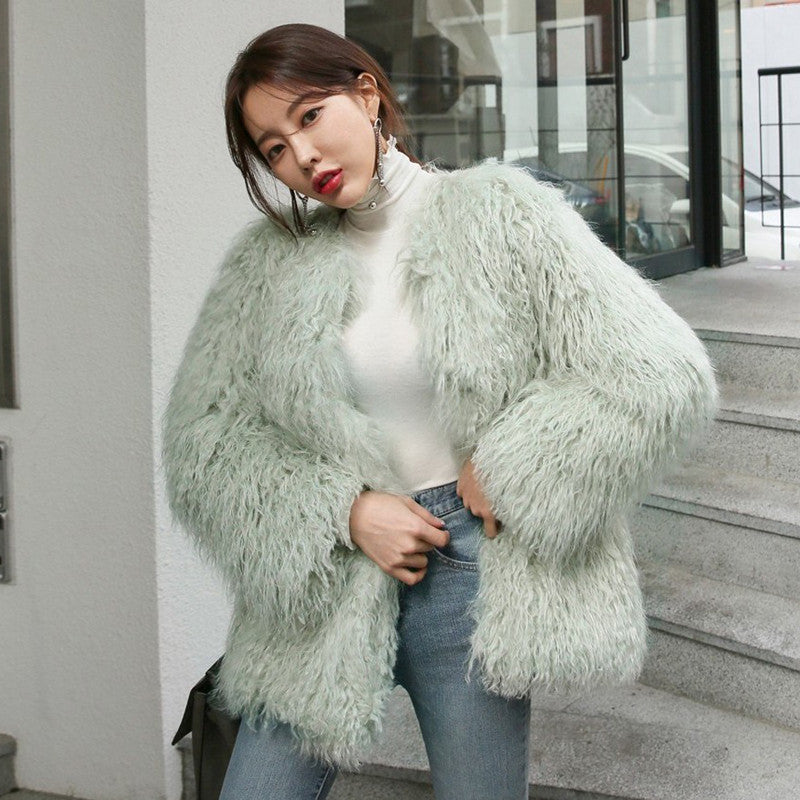 Winter Warm Artificial Fur Casual Overcoat for Women-Outerwear-White-S-Free Shipping Leatheretro