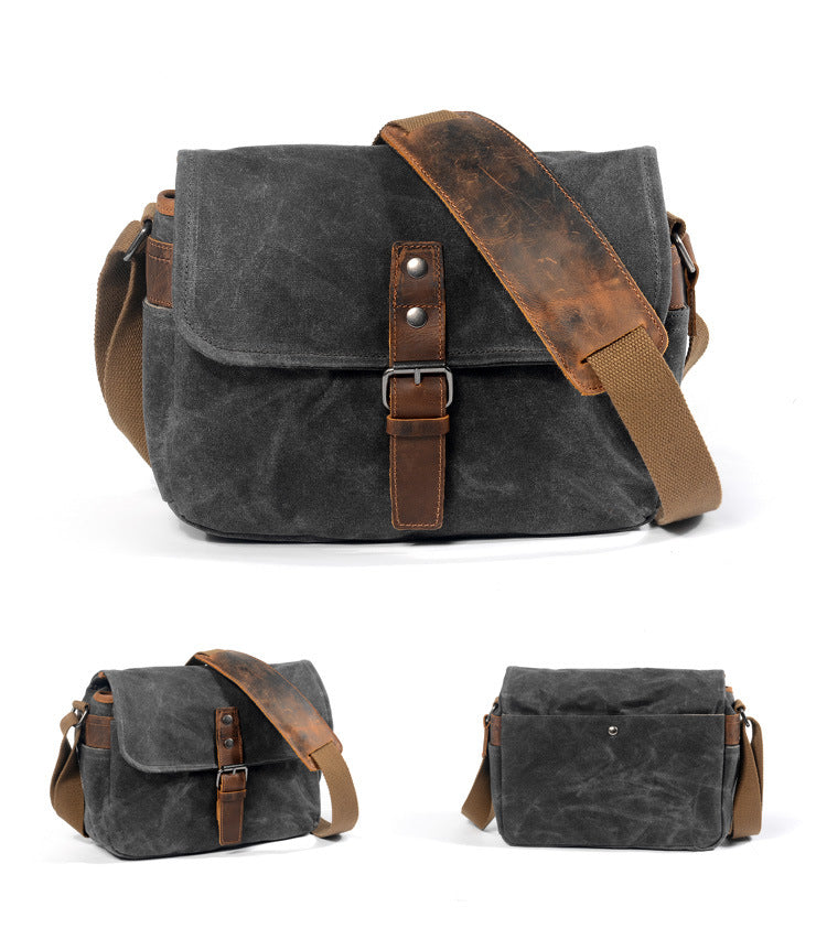 Retro Camera Waxed Canvas Shoulder Bags-Canvas Bag for Camera-Dark Gray-Free Shipping Leatheretro