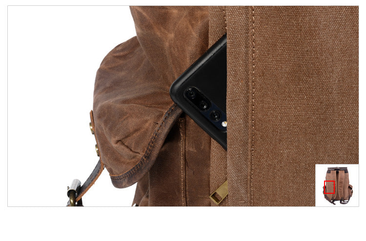 Casual Vintage Drawstrawing Waxed Canvas Hiking Rucksack 6105-Leather Canvas Backpack-Black-Free Shipping Leatheretro