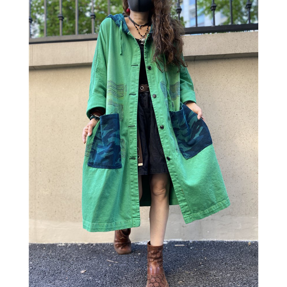 Vintage Plus Sizes Green Long Trenchcoat-Women Overcoat-The same as picutre-One Size-Free Shipping Leatheretro