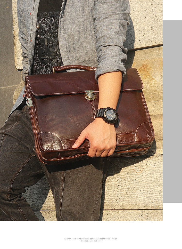 Cowhide Classical Men's Leather Briefcase 7091-Leather Briefcase-Coffee-Free Shipping Leatheretro