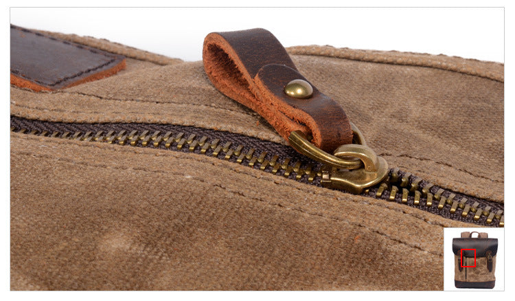 Leisure Vintage Waterproof Leather Canvas Backpack 659LA-Leather Canvas Backpack-Black-Free Shipping Leatheretro