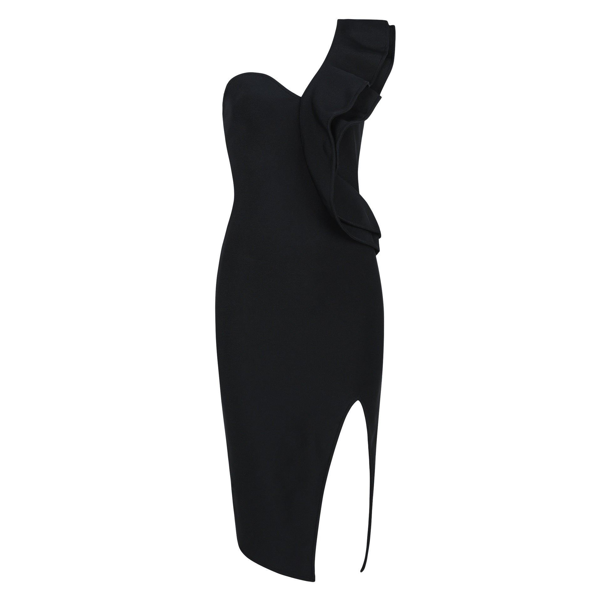 Sexy One Shoulder 3D Ruffled Women Sheath Dresses-Dresses-Black-XS-Free Shipping Leatheretro