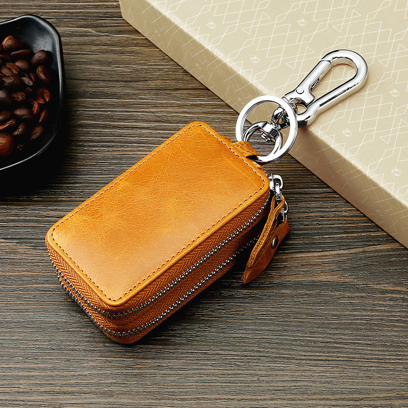 Vintage Cowhide Double Zipper Leather Car Key Cases 9009-Brown-Free Shipping Leatheretro