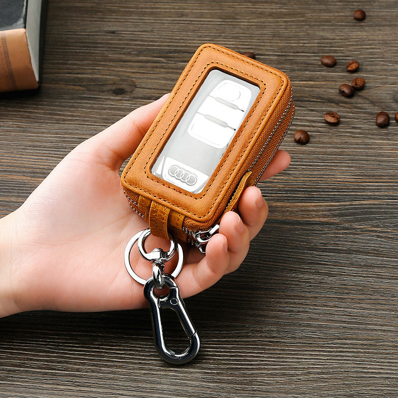 Vintage Cowhide Double Zipper Leather Car Key Cases 9009-Brown-Free Shipping Leatheretro
