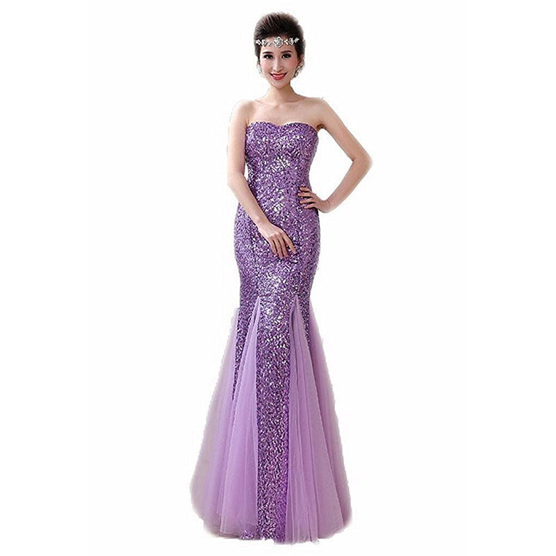 Women Strapless Sequined Sexy Mermaid Long Evening Dresses-Dresses-Purple-US4-Free Shipping Leatheretro