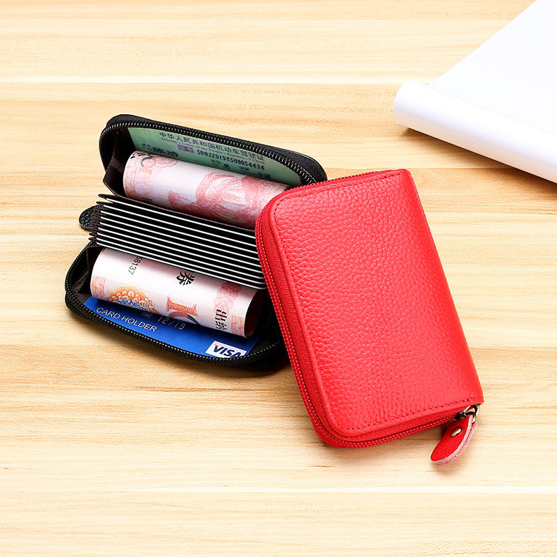 Fashion Cowhide Leather RFID Card Holder Case 8289-Leather Card Cases-Red-Free Shipping Leatheretro