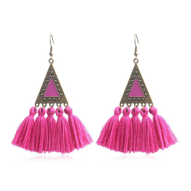 Ethnic Fashion Tassels Drop Earrings for Women-Earrings-Rose Red-Free Shipping Leatheretro